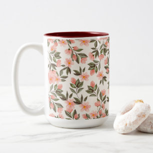 Charmante Pastel Perzik Bloemen Tweekleurige Koffiemok