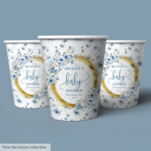 Charmante pastelblauwe bloemen gouden jongen baby 