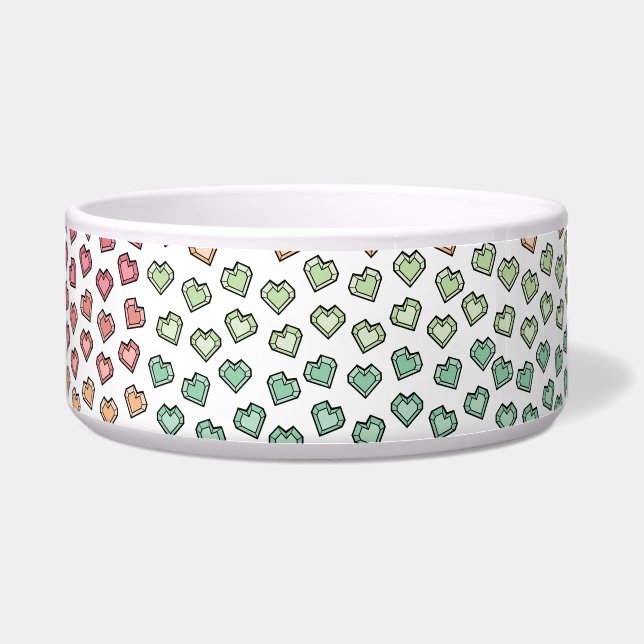 Charmante Pastelregenboog Edelsteen Hartpatroon Voerbakje (Voorkant)