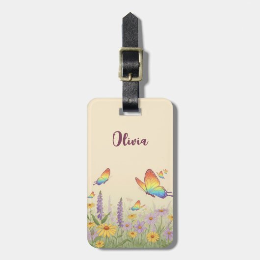 Charmante pastelvlinderweide bagagelabel (Voorkant verticaal)