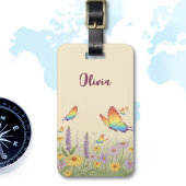 Charmante pastelvlinderweide bagagelabel