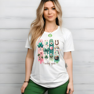 Charmante penseelstreken Custom Groene en Roze Vro T-shirt