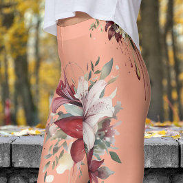 Charmante Perzik Roze Bloemen Boeketten Patroon Leggings