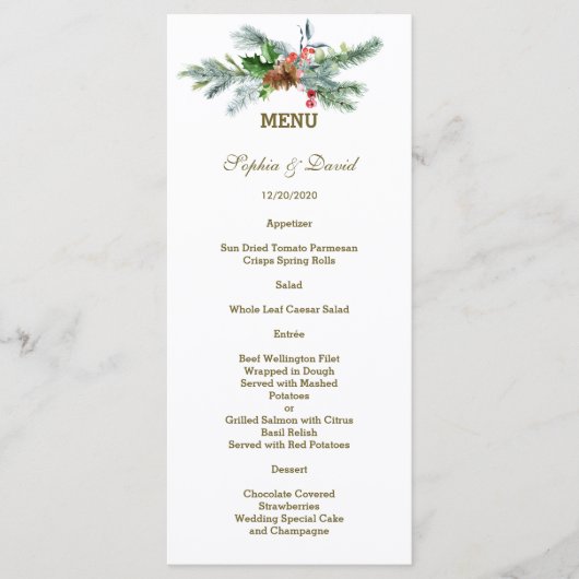 Charmante Pijnboomkegel Bes Kerst Huwelijk  Menu (Voorkant)