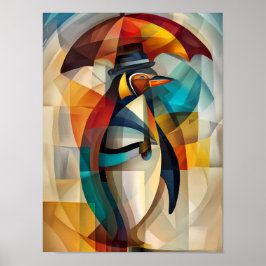 Charmante Pinguïn – Cubistische Dandy in de Regen Poster