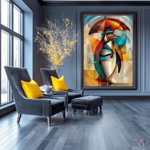 Charmante Pinguïn – Cubistische Dandy in de Regen Poster