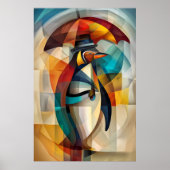 Charmante pinguïn - kubistische dandy in de regen poster (Voorkant)