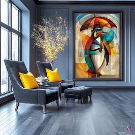 Charmante pinguïn - kubistische dandy in de regen poster