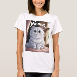 Charmante pluizige witte Perzische kat "miauw!" St T-shirt