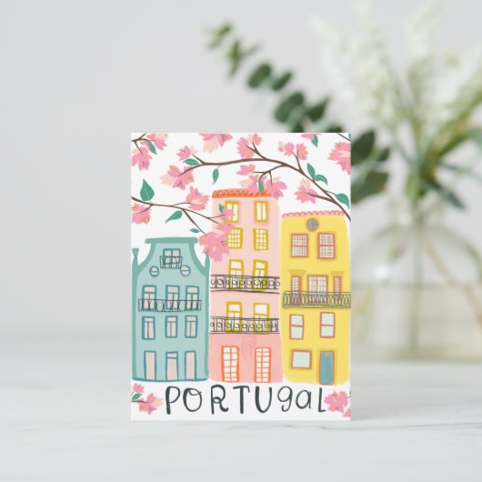 Charmante Portugal huizen Handgemaakt Kunstwerk Cu Briefkaart (Staand voorkant)
