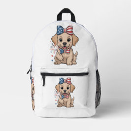charmante puppy met feestelijke Amerikaanse vlag Bedrukte Rugzak