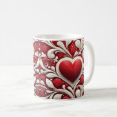 Charmante Rea White Hearts Bloemen Valentijn's Day Koffiemok (Voorkant rechts)