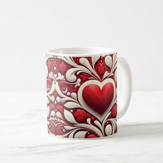 Charmante Rea White Hearts Bloemen Valentijn's Day Koffiemok (Voorkant rechts)