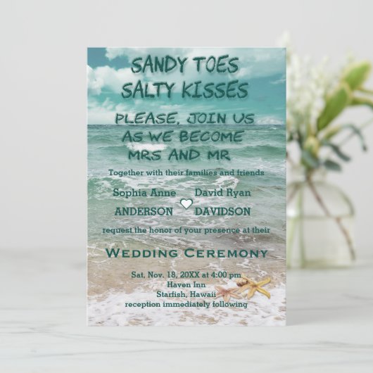 Charmante Reis Strand Bestemming Zeester Bruiloft Kaart (Staand voorkant)