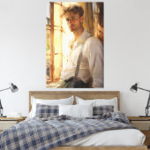 Charmante repose: jonge Man Waterverf Canvas Afdruk (Insitu (Slaapkamer))
