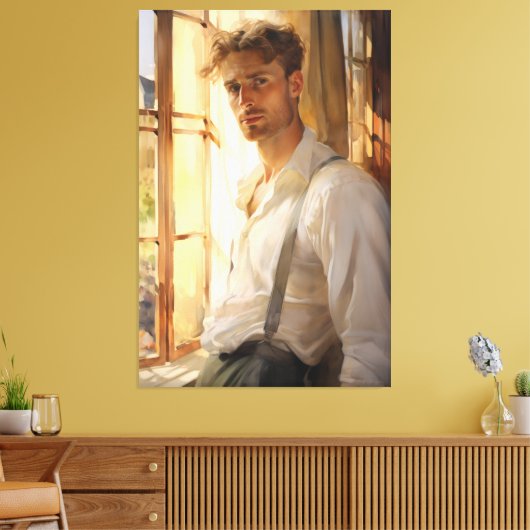 Charmante repose: jonge Man Waterverf Canvas Afdruk (Insitu (Woonkamer))