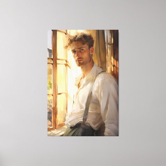 Charmante repose: jonge Man Waterverf Canvas Afdruk (Voorkant)