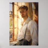 Charmante repose: jonge Man Waterverf Poster (Voorkant)