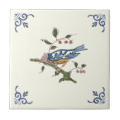 Charmante Repro Delft Bird op Branch w/Berries Tegeltje (Voorkant)