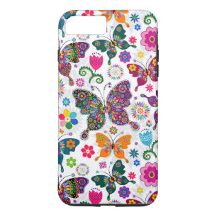 Charmante retro bloemen en vlinders patroon 	iPhone 8/7 plus hoesje