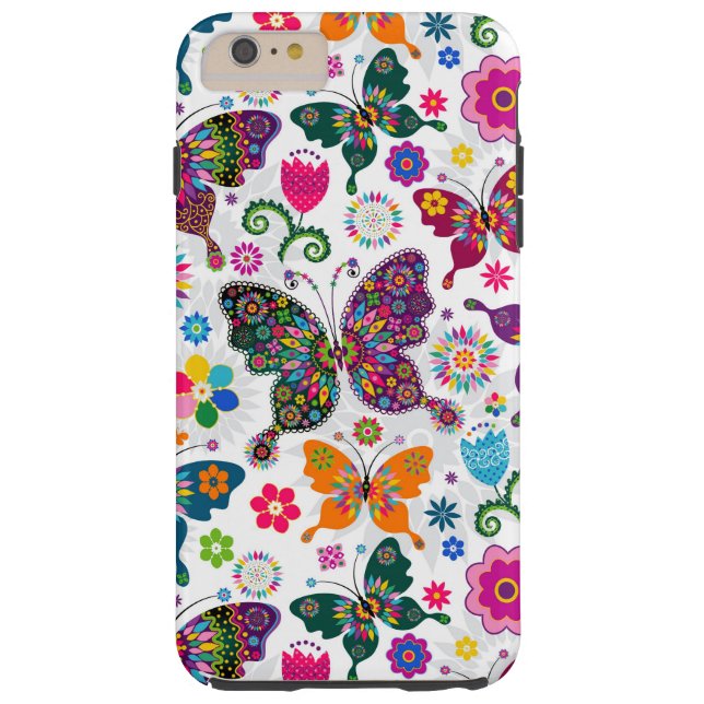 Charmante retro bloemen en vlinders patroon Case-Mate iPhone case (Achterkant)