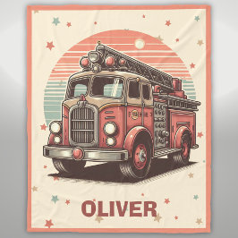 Charmante Retro  Brandweerwagen bij zonsondergang Fleece Deken