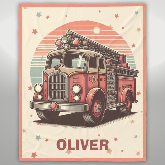 Charmante Retro Brandweerwagen bij zonsondergang Fleece Deken