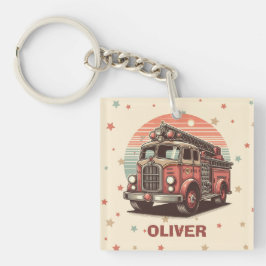 Charmante Retro  Brandweerwagen bij zonsondergang Sleutelhanger