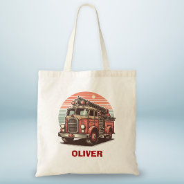 Charmante Retro  Brandweerwagen bij zonsondergang Tote Bag