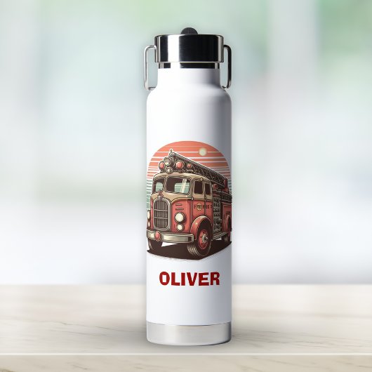 Charmante Retro Brandweerwagen bij zonsondergang Waterfles