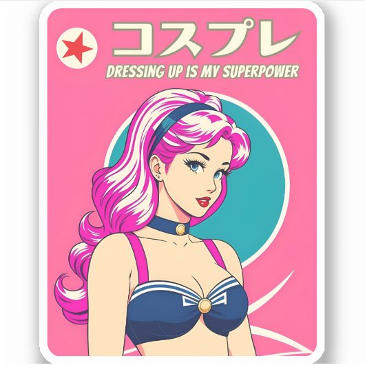 Charmante Retro Style Japan Cosplay Humor Sticker (Voorkant)