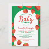 Charmante rode aardbeien op groen Baby shower Kaart (Voorkant)