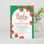 Charmante rode aardbeien op groen Baby shower Kaart (Staand voorkant)