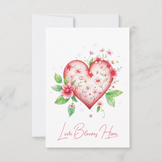 Charmante Rode Bloemen Hart Liefde Bloeit Hier Kaart (Voorkant)