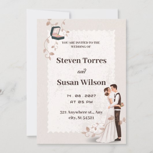 Charmante romantische beige getekende bruiloft uit kaart (Voorkant)
