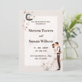 Charmante romantische beige getekende bruiloft uit kaart (Staand voorkant)