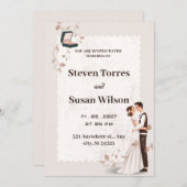 Charmante romantische beige getekende bruiloft uit kaart (Voorkant / Achterkant)