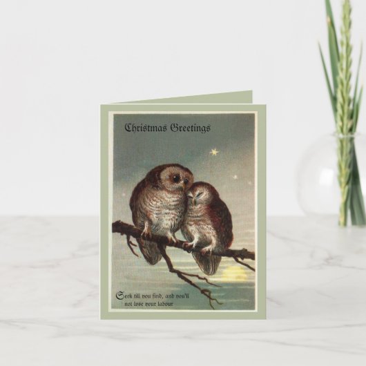 Charmante Romantische Kerst Kaart met Uilen (Voorkant)