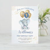 Charmante roze blauwe olifant eerste verjaardag jo kaart (Staand voorkant)