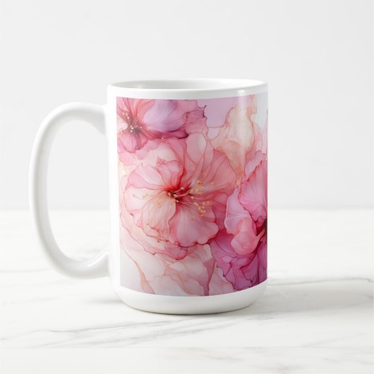 Charmante Roze Bloemen Mok voor koffie en thee (Links)