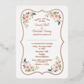 Charmante Roze Bloemen Roos Goud Lijst bruiloft Folie Uitnodiging (Voorkant)