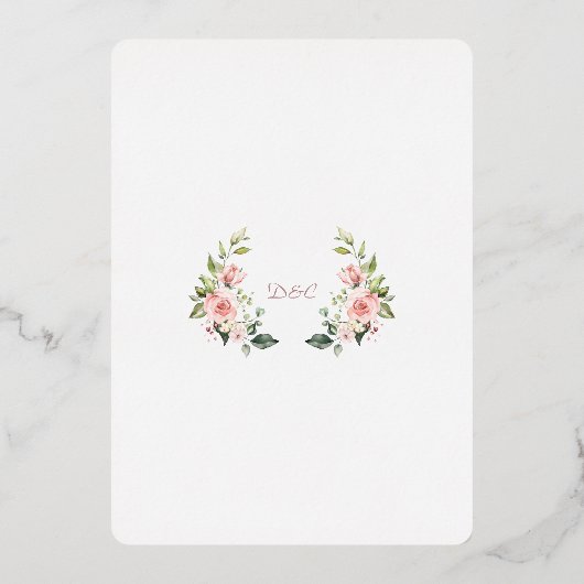 Charmante Roze Bloemen Roos Goud Lijst bruiloft Folie Uitnodiging (Achterkant)