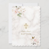 Charmante roze blush gouden bloemen marmeren doop kaart (Achterkant)
