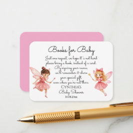 Charmante roze feeën boeken voor Baby shower Informatiekaartje