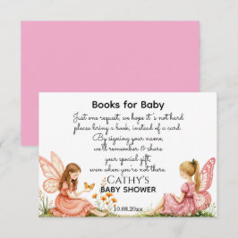 Charmante roze feeën boeken voor Baby shower Informatiekaartje