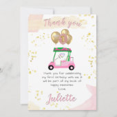 Charmante roze golfkar Dank u kaart (Voorkant)
