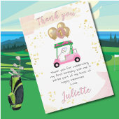 Charmante roze golfkar Dank u kaart