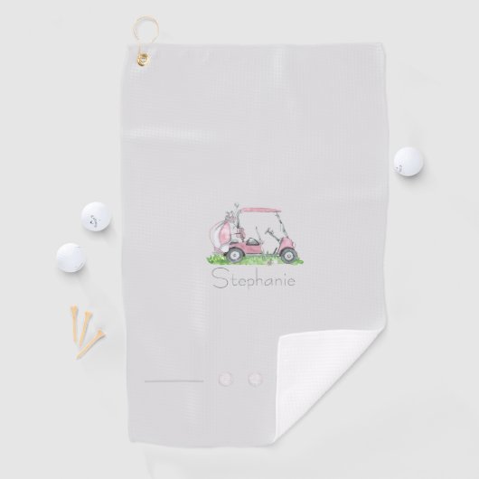 Charmante roze golfkar gepersonaliseerd golfhanddoek (Insitu)