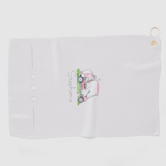Charmante roze golfkar gepersonaliseerd golfhanddoek (Horizontaal)