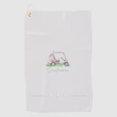 Charmante roze golfkar gepersonaliseerd golfhanddoek (Voorkant)